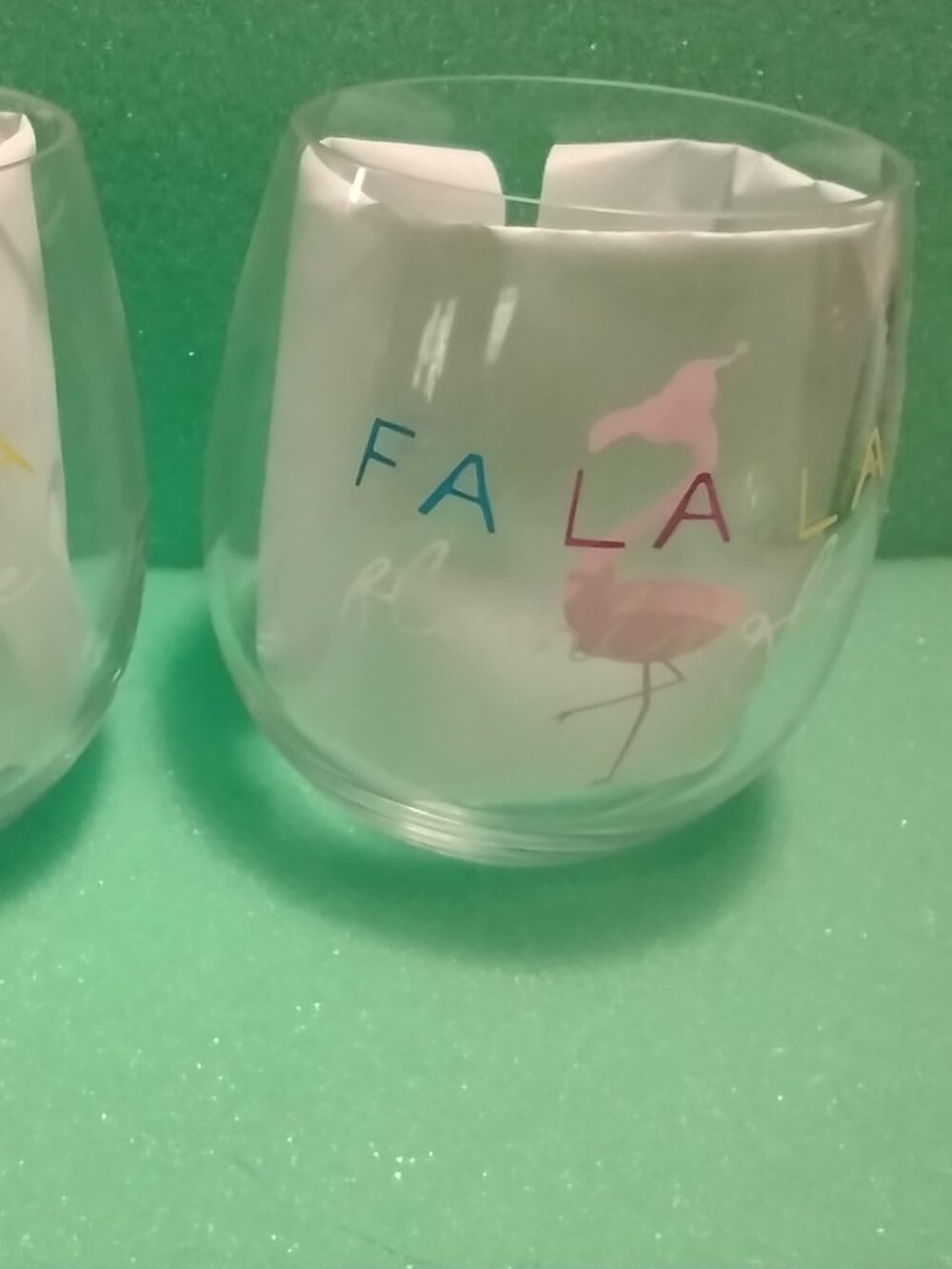 Set Of 2 Stemless Wine Glasses Plastic Christmas Flamingo